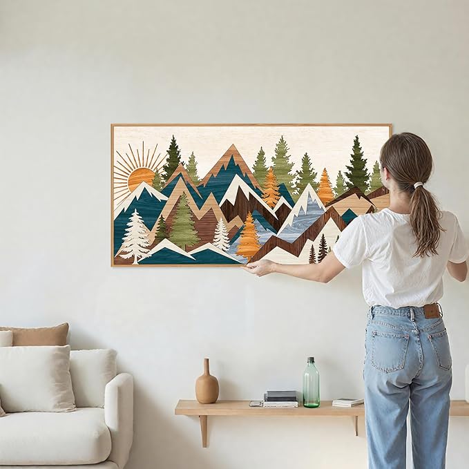 Tinonedraw Large Metal Mountain Framed Canvas Wall Art, Boho Rustic Sunrise Forest Wall Decor, 3 Piece Vintage Nature Artwork, Modern Wilderness Art Print for Living Room Bedroom Office 20"x40"-Ruum Studio Home