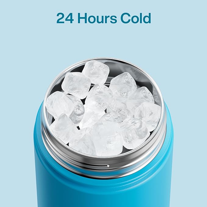 Insulated Water Bottle with Straw - Encool Stainless Steel Water Bottle, Leak-Proof, BPA-Free, Double Wall Vacuum Keeps Cold for 24 Hours for Sports, Travel, School (26 oz, Azure Blue)-Ruum Studio Home