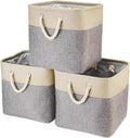 i BKGOO 3Pack Large Foldable Storage Bins，Collapsible Sturdy Cationic Fabric Organizing Storage Basket Cube with Cotton Handles for Home Office Shelf Clothes Toys Khaki-Grey 13×13×13 inch-Ruum Studio Home