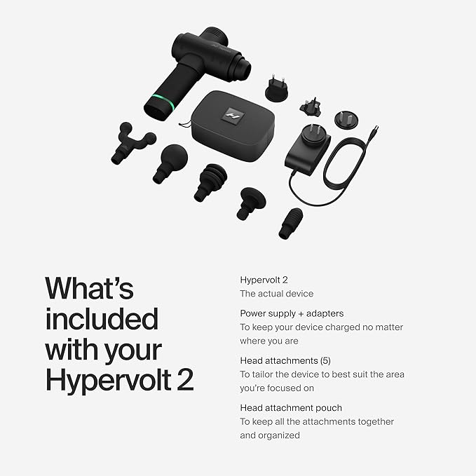 Hyperice Hypervolt 2 Black - Featuring Quiet Glide Technology - Handheld Percussion Massage Gun | 3 Speeds, 5 Interchangeable Heads | Helps Relieve Sore Muscles and Stiffness |FSA and HSA-Ruum Studio Home