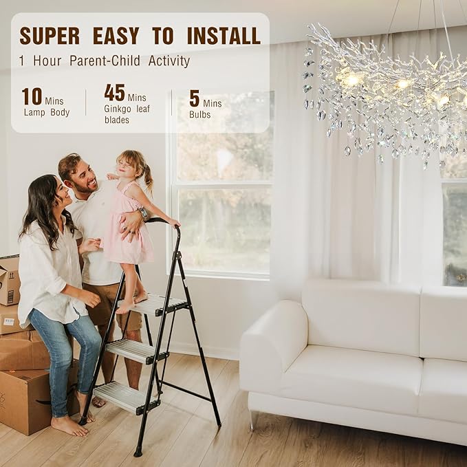 Modern Crystal Silver Chandelier, 36" Large Rectangular Oval Tree Branch Crystal Chandeliers for Dining Room,16-Light Flush Mount K9 Crystal Chandeliers, for Kitchen Island,Dining Room-Ruum Studio Home