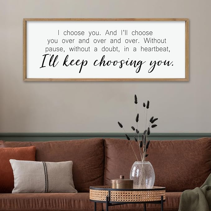 comurdyo I'll Keep Choosing You Sign 32"X12" for Master Bedroom Above Bed Wall Decor I Choose You Large Wood Framed Wall Hanging Art (Wood)-Ruum Studio Home