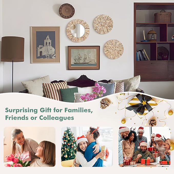 TEIPAI Boho Decorative Mirror for Living Room, 3PCS Handcrafted Mother of Pearl Mirror Wall Decor for Home Dorm Apartment Hallway Staircase, Mosaic Art Plates for Wedding Decoration (Dark Brown)-Ruum Studio Home