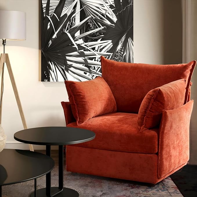 Oversized Accent Chair, Upholstered Modern Sofa Chair with Removable Backrest & Detachable Cover, 24.5" Deep Seat Large Reading Armchair for Living Room Bedroom - Chenille Terracotta Set of 2-Ruum Studio Home