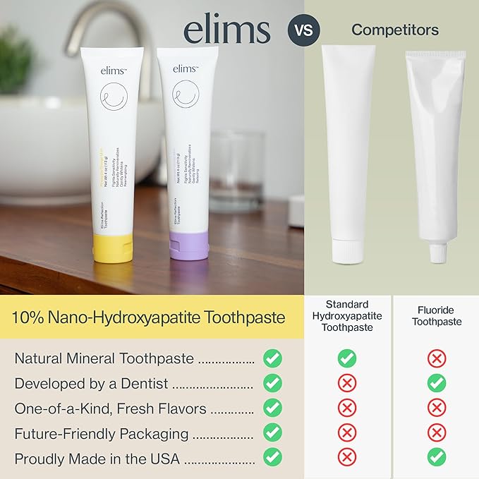 ELIMS Nano Hydroxyapatite Fluoride Free Toothpaste - Xylitol Remineralizing Toothpaste for Whitening Sensitive Teeth - SLS Free Orange Pineapple Mint Flavor for Adults & Kids 4oz-Ruum Studio Home