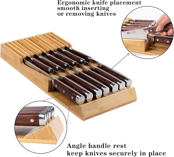 Bamboo Kitchen Drawer Knife Block, In drawer Knife Holder, Knife Drawer Organizer fit for 13 knives-Ruum Studio Home