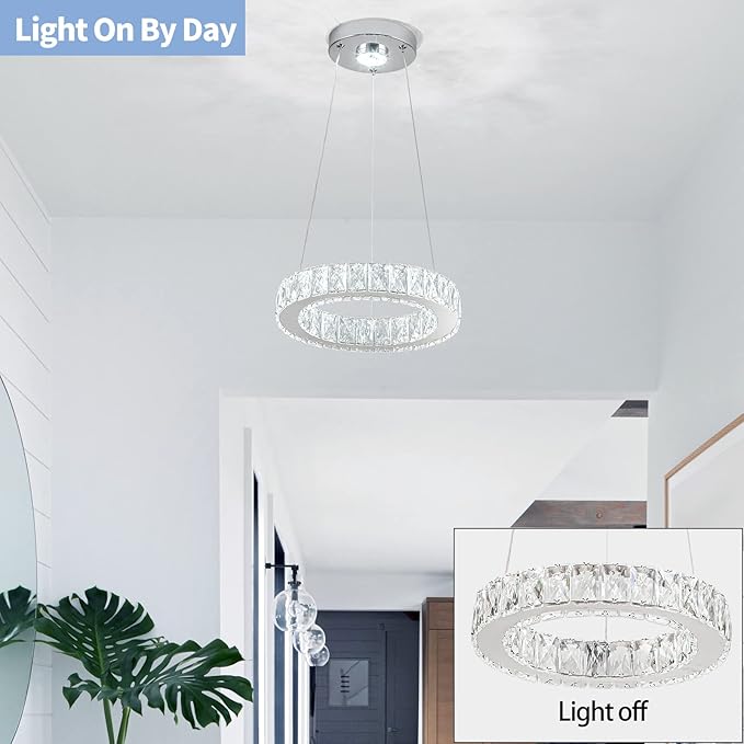 11.8" Crystal Chandelier LED Round Flush Mount Ceiling Light Fixture Modern Hanging Pendant Lighting Mini Ring Chandeliers for Dining Room Kitchen Island Hallway Bathroom (Cool White)-Ruum Studio Home