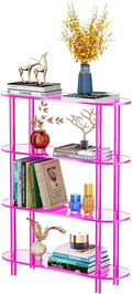 Clear Bookshelf, Acrylic Bookcase with Open Book Shelf Console Table for Entryway Office (4 Tier Pink)-Ruum Studio Home