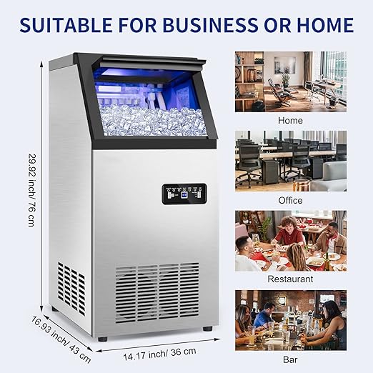 Commercial Ice Maker Machine 120Lbs/24H with 35Lbs Ice Capacity, 45Pcs Clear Ice Cubes Ready in 11-20Mins, Stainless Steel Under Counter Freestanding Large Ice Machine, 2 Water Inlet Modes-Ruum Studio Home