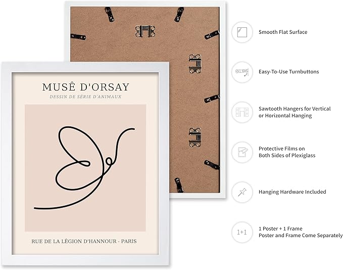 Poster Master Vintage Poster - Retro One Line Butterfly Drawing Print - Butterfly Line Art - Minimal Gift for Him, Her, Animal Lover - Abstract Decor for Home, Office, 11x14 White Framed-Ruum Studio Home