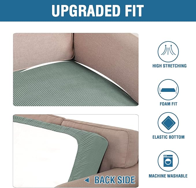 H.VERSAILTEX Super Stretch Individual Seat Cushion Covers Sofa Covers Couch Cushion Covers Slipcover Sets Thick Jacquard Textured Twill Fabric (1 Piece Loveseat Cushion Cover, Sage)-Ruum Studio Home