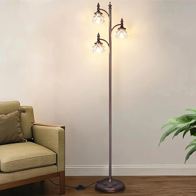 Brown Tree Floor Lamps for Living Room 66.5'' Standing Lamp with 3 Rotatable Lights Glass Shade Modern Lamp for Living Room Bedroom Office(3LED Bulbs Included)-Ruum Studio Home