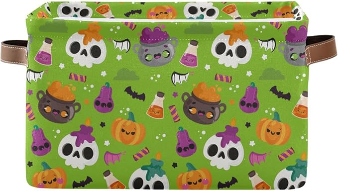 Storage Basket Bin Halloween Horror Pumpkin Organizer Basket Collapsible Shelf Basket Cube with handle for Nursery Bedroom Bathroom-Ruum Studio Home