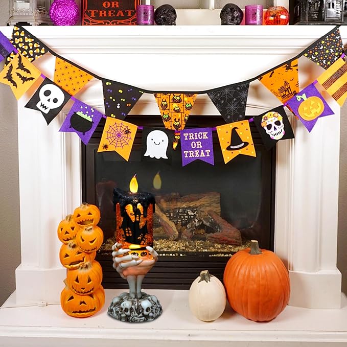 Eldnacele Halloween Snow Globe Candles Lighted Lamp USB Powered Battery Operated Spooky Spinning Water Glittering Tornado Flameless Candles Skeleton Hand Holder Halloween Centerpiece Decor(Castle)-Ruum Studio Home