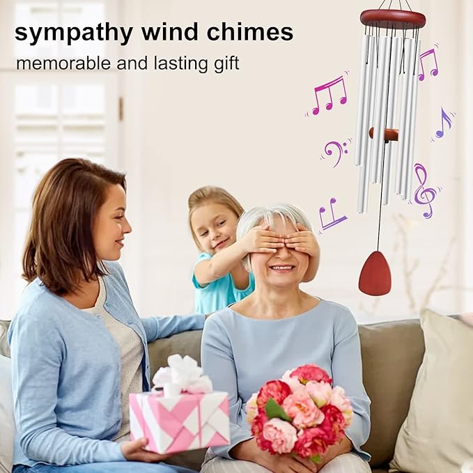 Large Aluminium Wind Chimes Outside, Soothing Melodic Memorial Sympathy Wind Chime, Suitable Outdoor Garden Decor, Gift for Mom Women Neighbors (Silver Wind Chimes-36)-Ruum Studio Home