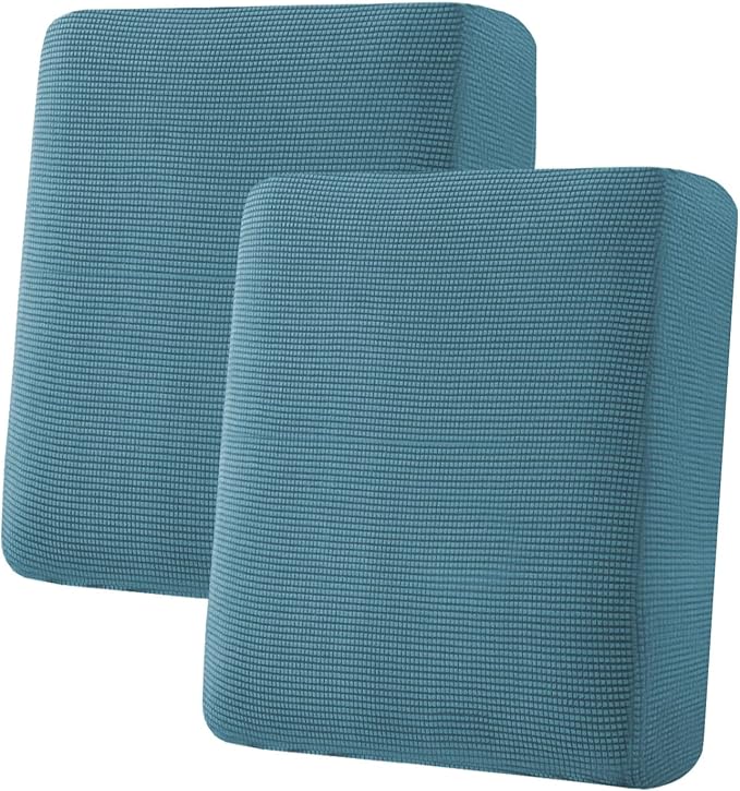 H.VERSAILTEX Super Stretch Individual Seat Cushion Covers Sofa Covers Couch Cushion Covers Slipcover Sets Thick Jacquard Textured Twill Fabric (2 Piece Medium Sofa Cushion Covers, Storm Blue)-Ruum Studio Home