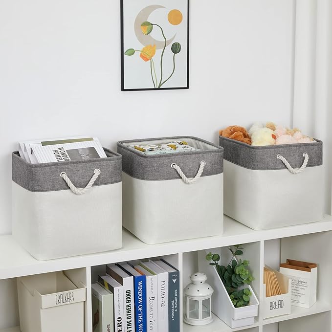 Bidtakay Fabric White Baskets for Shelves Set of 3 Cube Storage Large Organizer Bins 13x13 Closet Storage Bins for Home Office Nursery Collapsible Storage Bins for Organization-Ruum Studio Home