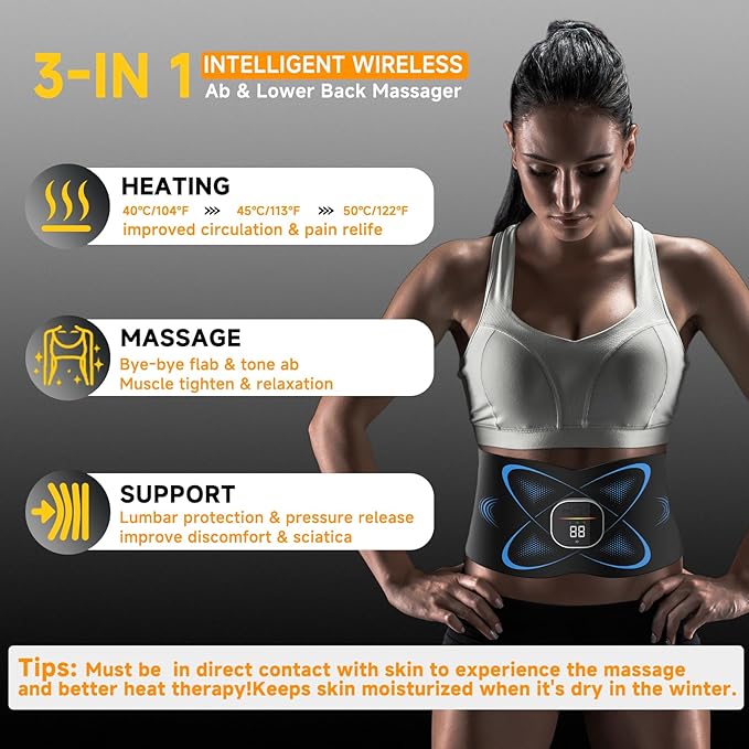 Ab Stimulator Muscle Toner, Abs Stimulator Abdominal Massage Belt with Heat for Belly Fat Burning & Cellulite Melting & Stomach Smooth Firming, Lower Back Massager for Women Men Pain Relief Gifts-Ruum Studio Home