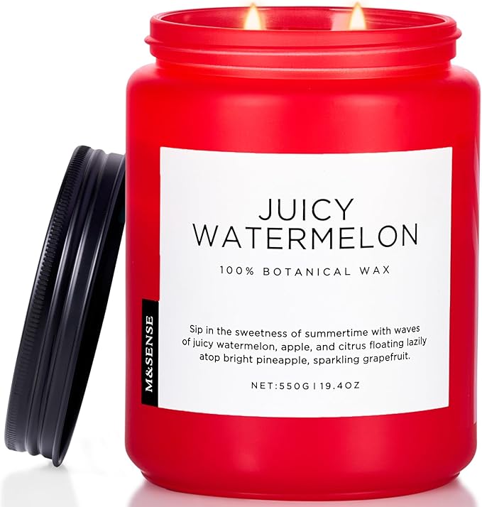 M&SENSE Juicy Watermelon Scented Candle, 19.4oz 110 Hours Clean Non Toxic Natural Soy Wax Long Lasting Candle for Women Men, 2 Wick Fruit Scent Home Fragrance Home Decor for Housewarming Gifts-Ruum Studio Home