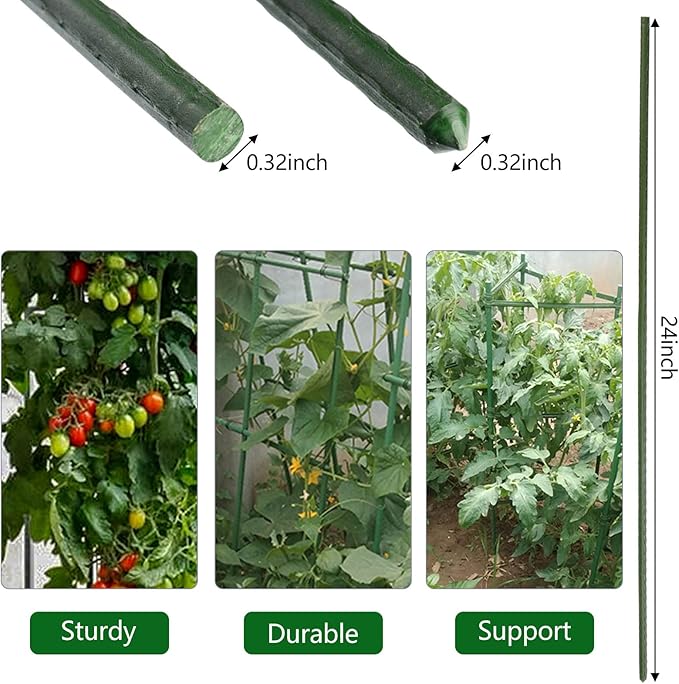 Garden Plant Stakes 24 Inch 2Ft Steel Plant Stick Support, 25 Pack Tomato Stakes for Growing Climbing Plants-Ruum Studio Home
