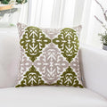 HWY 50 Green Decorative Throw Pillow Covers 18x18 Inch (1 Piece), Embroidered Cotton Farmhouse Cushion Cover Pillow Case for Sofa Couch Living Room Bed Bedroon, Floral Geometric-Ruum Studio Home