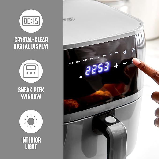 GreenLife Compact Electric Air Fryer Oven, 5.3 QT, PFAS-Free Ceramic Nonstick Drawer, 8 One Touch Digital Display, Easy View Window, Auto Shut-Off Timer, Dishwasher Safe Parts, 1500 Watts, Graphite-Ruum Studio Home