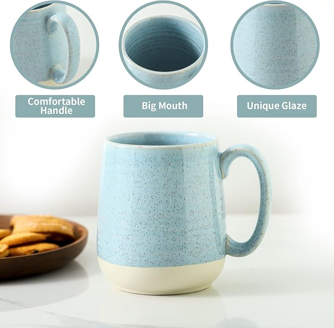 Hasense 15 Ounce Porcelain Coffee Mugs Set of 4 with Large Handle Perfect for Coffee, Tea, Milk, Chocolate and Latte, Unqiue Glaze Ceramic Coffee Cups Set for Man and Woman, Sky Blue-Ruum Studio Home