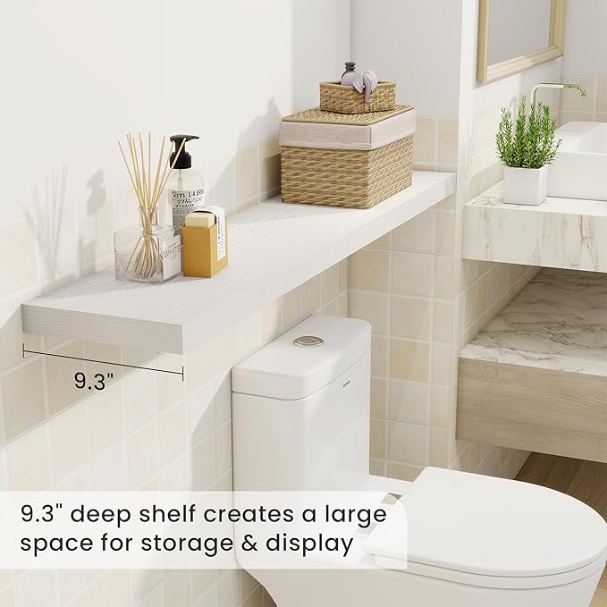 Fun Memories 48 Inch Deep Floating Shelves for Wall, 2 Pack of Long Wall Mounted Wood Shelves with Invisible Brackets for Bathroom, Bedroom, Living Room, Kitchen Decor and Storage, White-Ruum Studio Home