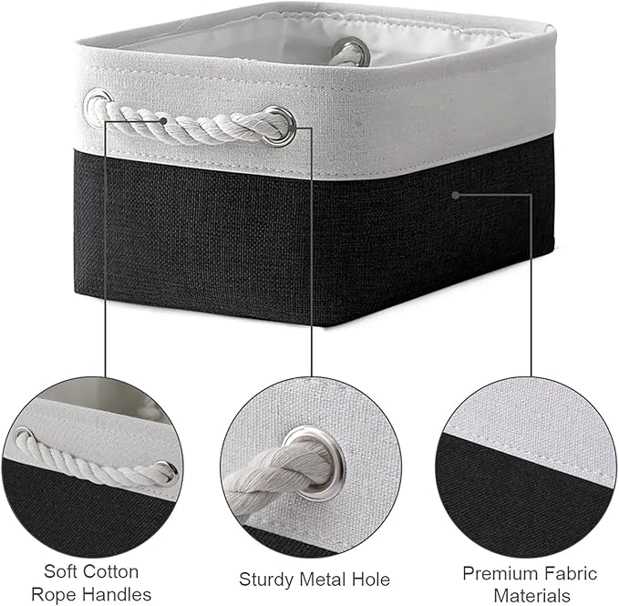 TheWarmHome Storage Bins for Shelves - 6 Pack 11.8x7.8x5.2 inch Collapsible Storage Cubes, Basket for Gifts Empty Closet Organizing Dog Toy Box (White & Black)-Ruum Studio Home