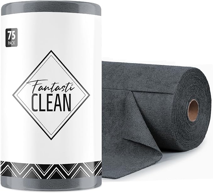 Fantasticlean Microfiber Cleaning Cloth Roll -75 Pack, Tear Away Microfiber Towels, 12" x 12", Reusable, Washable, Scratch Free, Ultra Absorbent Dish Rags for Car, Home, Garage or Shop (DimGray)-Ruum Studio Home