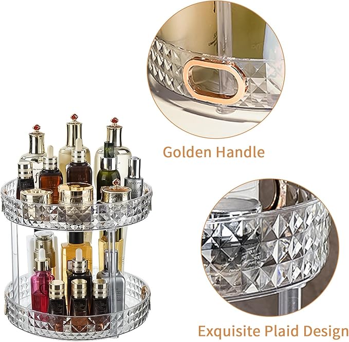 Wesoke 2 Tier Lazy Susan Turntable Cupboard Organiser, Large Rotating Kitchen Spice Rack Spinning Condiment Seasoning Organizer, Detachable Revolving Bathroom Makeup Tray Holder for Cabinet Fridge-Ruum Studio Home