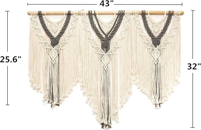 guzhiou large macrame wall hanging - Boho Tapestry Macrame Wall Decor Art- Chic Bohemian Handmade Woven Tapestry Home Decoration for Bedroom Living Room Apartment Wedding Party - 43"x32" (Beige-grey)-Ruum Studio Home