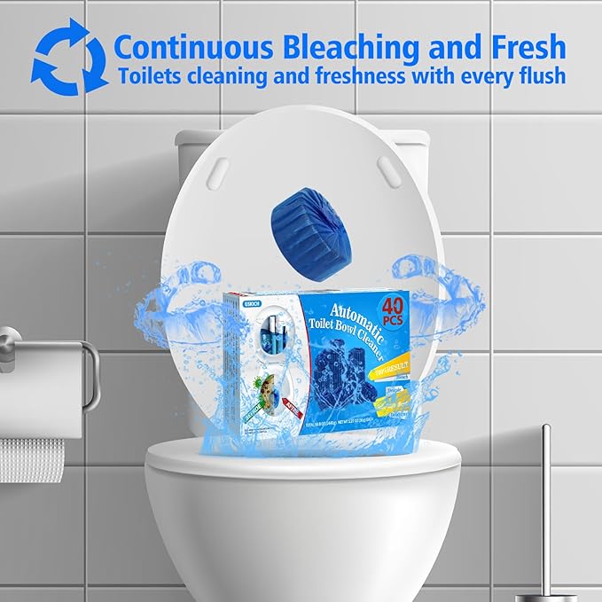 Toilet Bowl Cleaner Tablets 40 PACK, Blue Automatic Toilet Cleaner with Bleach, Using Sustained-Release Technology for Deodorizing & Descaling,Household Toilet Tank Cleaners for Against Tough Stains-Ruum Studio Home
