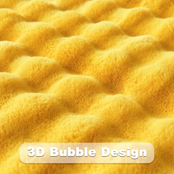 NEWCOSPLAY Faux Fur Throw Blanket Mustard Yellow Bubble Blanket Thick Warm Soft for Couch Sofa Bed 550GSM (Mustard Yellow, Throw(50"x60"))-Ruum Studio Home