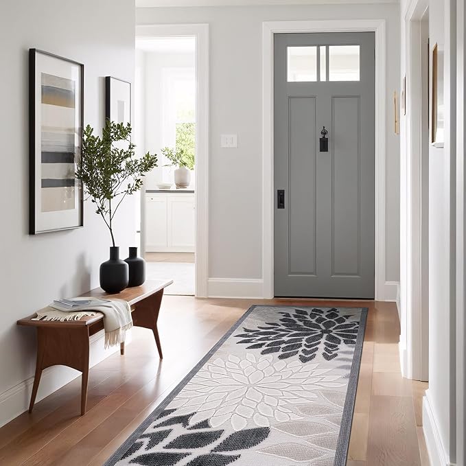 Beverly Rug Outdoor Runner Rug 2x7 Modern Floral Tropical Area Rugs for Indoor and Outdoor Patio Easy to Clean Non Shedding Living Room Porch Garden Washable Outside Carpet (2 x 7 Beige)-Ruum Studio Home