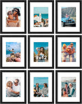 Vittanly 9x12 Picture Frames Set of 9, Shatter Resistant Plexiglass, Display 6x8 Pictures with Mat or 9x12 without Mat, Photo Frames for Wall or Tabletop, Engineered Wood, Black-Ruum Studio Home