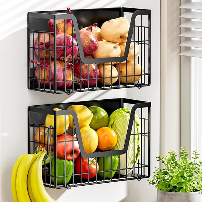 2 Set Magnetic Shelf for Fridge, Potato & Onion Storage Bins, Magnetic Fruit Basket for Refrigerator Pantry Kitchen Counter Laundry, Magnetic Fridge Organizer Spice Snacks Magnet Fridge Shelf-Ruum Studio Home