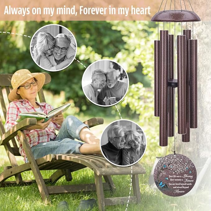 Personalized Wind Chimes, Blue Butterfly Sympathy Wind Chime, in Loving Memory for Loss of Loved Dad/Mom, Metal Large Memorial Condolences Gifts, 36inch Deep Tone Wind Chime-Ruum Studio Home
