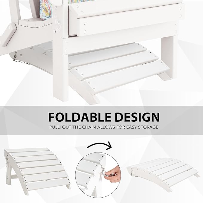 Sundale Outdoor Folding Plastic Adirondack Ottoman, All-Weather Adirondack Chair Footrest, Fade and Rust Resistant, Perfect for Outside Patio Garden Pool Yard White-Ruum Studio Home