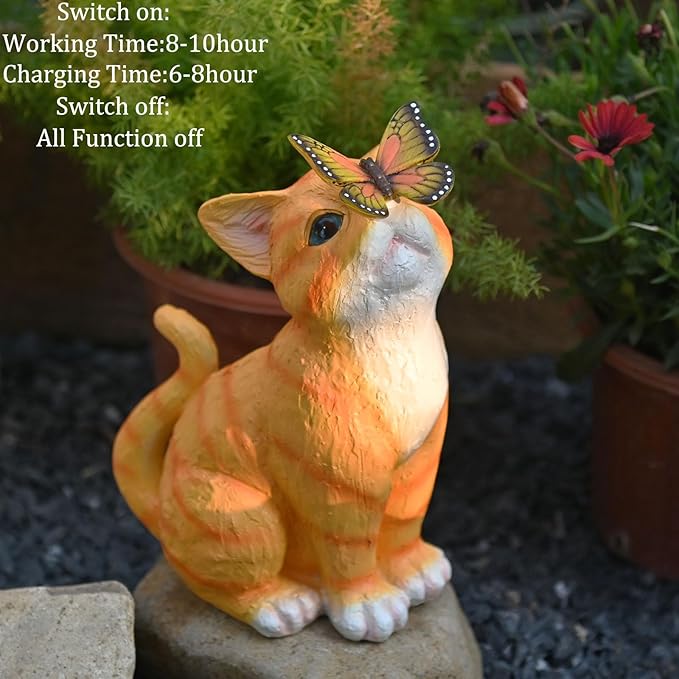 Cat Garden Figurines Outdoor Decor Solar Statue with LED Lights for Patio Lawn Yard Art Decoration Housewarming Garden Gift-Ruum Studio Home