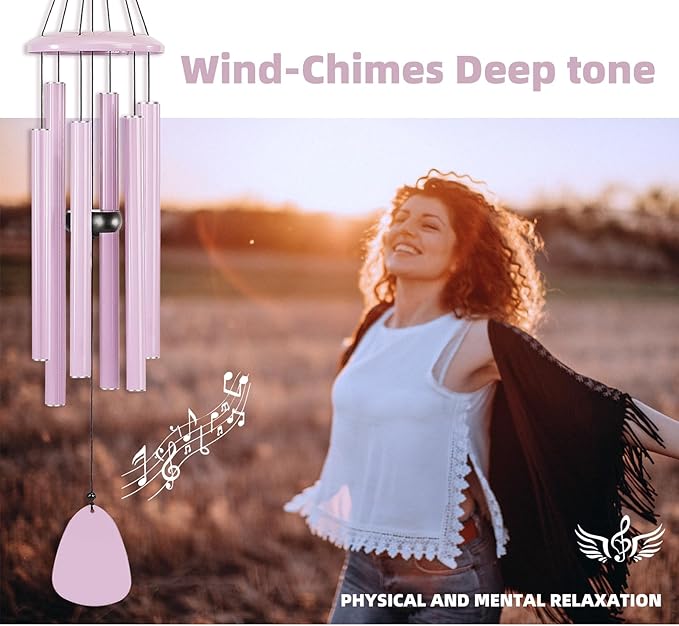 Wind-Chimes-Outdoor-Deep-Tone, Large Soothing Melodic Tones Windchimes, Wind Chimes for Outside, Memorial Wind Chime Best Gift for Mom Women Grandma Neighbors(32" Pink Coated Aluminum)-Ruum Studio Home