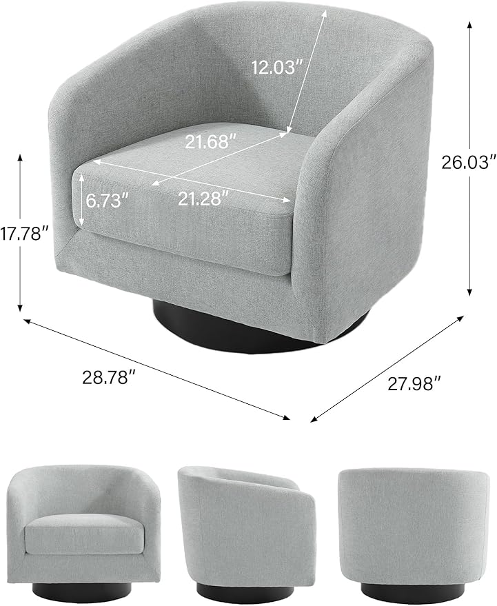 Swivel Barrel Accent Chair, Modern Round Chenille Fabric Arm Chair for Living Room, Bedroom, Comfy Club Reading Chairs for Adults（Chenille Fabric, Light Grey, Set of 2-Ruum Studio Home