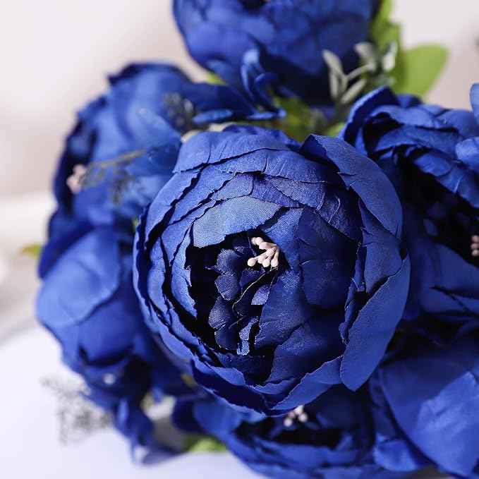Duovlo Artificial Peony Silk Flowers Fake Flowers Vintage Wedding Home Decoration,Pack of 1 (Navy)-Ruum Studio Home