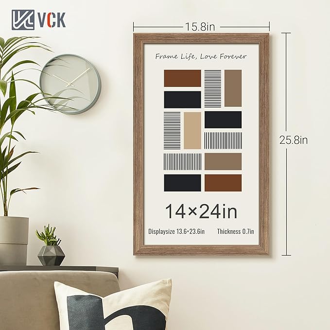 VCK 14x24 Frame Set of 3 - Brown Walnut, Natural Textured Solid Wood Picture Poster Frame, Wall Gallery Frame-Ruum Studio Home