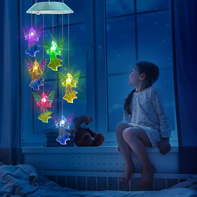 Toodour Solar Wind Chimes, Color Changing Angel Wind Chimes, LED Decorative Mobile, Gifts for Mom Grandma, Waterproof Outdoor Decorative Lights for Garden, Patio, Yard, Window Outdoor Decor-Ruum Studio Home