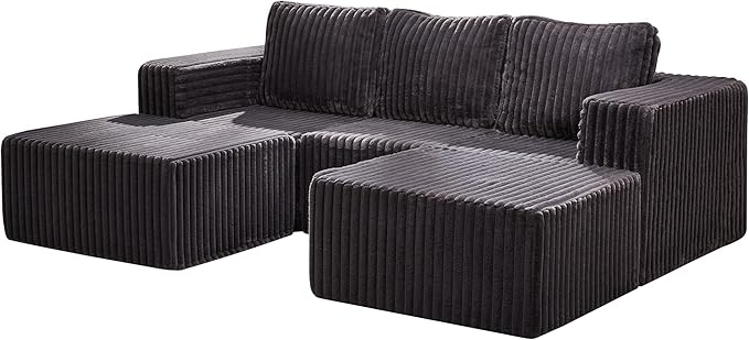 Hobestluk Modular Sectional Sofa Memory Foam Couch Oversized Sectional Sofa 3-Seater with Chaises Cloud Couch with Removable Cover U Shaped Sofa for Living Room (Strip Grey, U Shape)-Ruum Studio Home