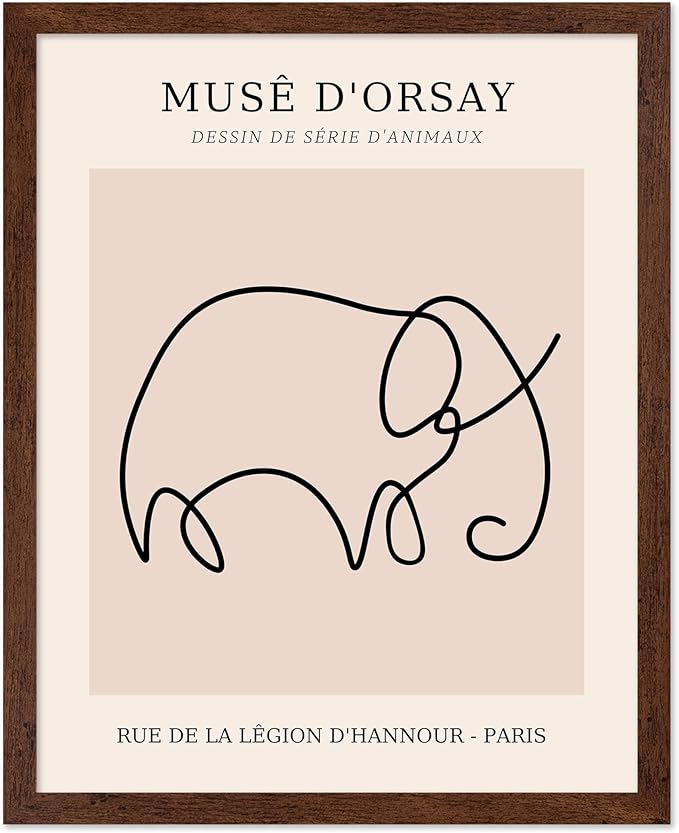 Poster Master Vintage Poster - Retro One Line Elephant Drawing Print - Elephant Art - Minimal Gift for Men, Women, Animal Lover - Abstract Wall Decor for Home, Office, 16x20 Brown Framed-Ruum Studio Home