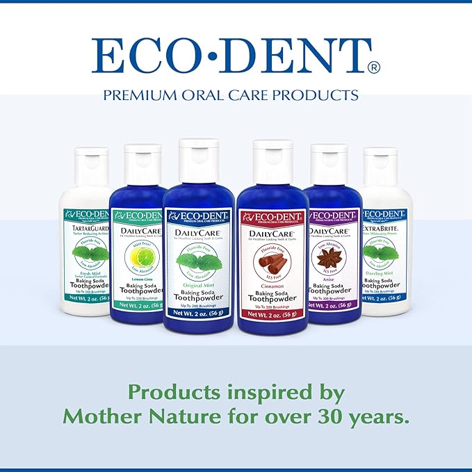 Eco-Dent DailyCare Baking Soda Toothpowder, Mint - Fluoride-Free Toothpaste Powder, SLS-Free Tooth Powder with Baking Soda, Minerals, and Essential Oils, Toothpaste Alternative, 2 Oz Ea (Pack of 3)-Ruum Studio Home