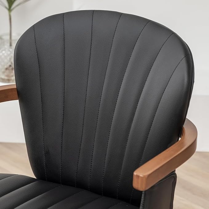 LUNLING Swivel Dining Chairs, Mid Century Modern Black Faux Leather Kitchen Chairs with Arms,Bamboo Legs Side Chairs No Wheels,Accent Chair for Dining Rooms and Offices,1PCS-Ruum Studio Home