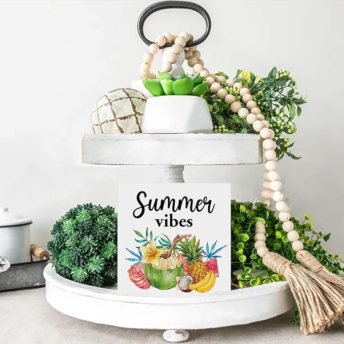 Oqtumes Summer Vibes Decorations Fruit Wooden Sign Rustic Home Decor 5 x 5 Inches-Ruum Studio Home